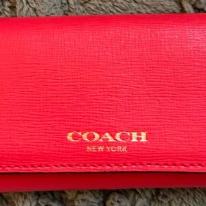 Coach Vibrant Red Card Holder with Gold Logo